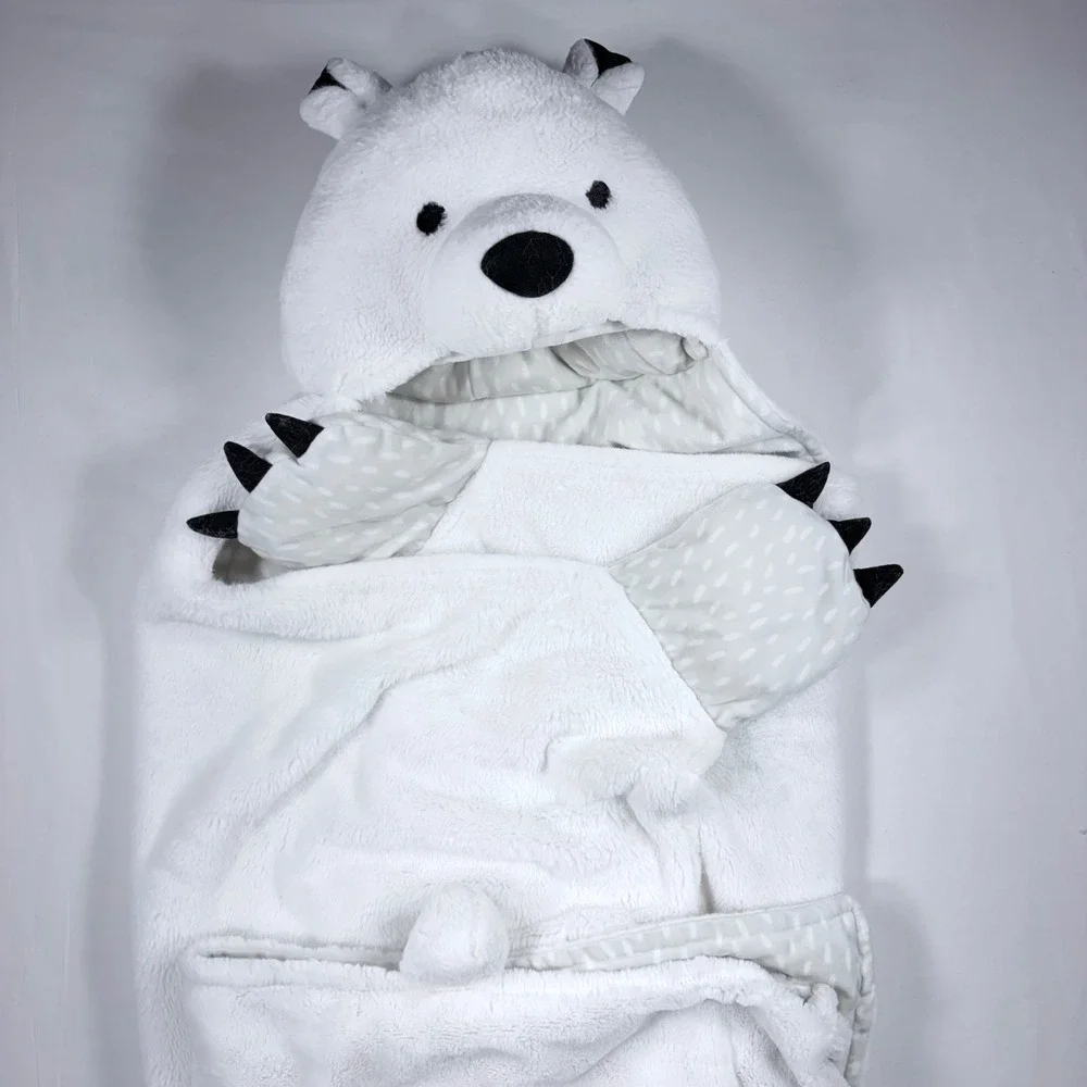 Pillowfort Polar Bear Hooded Wearable Blanket White Faux Fur Paw Pockets Kids